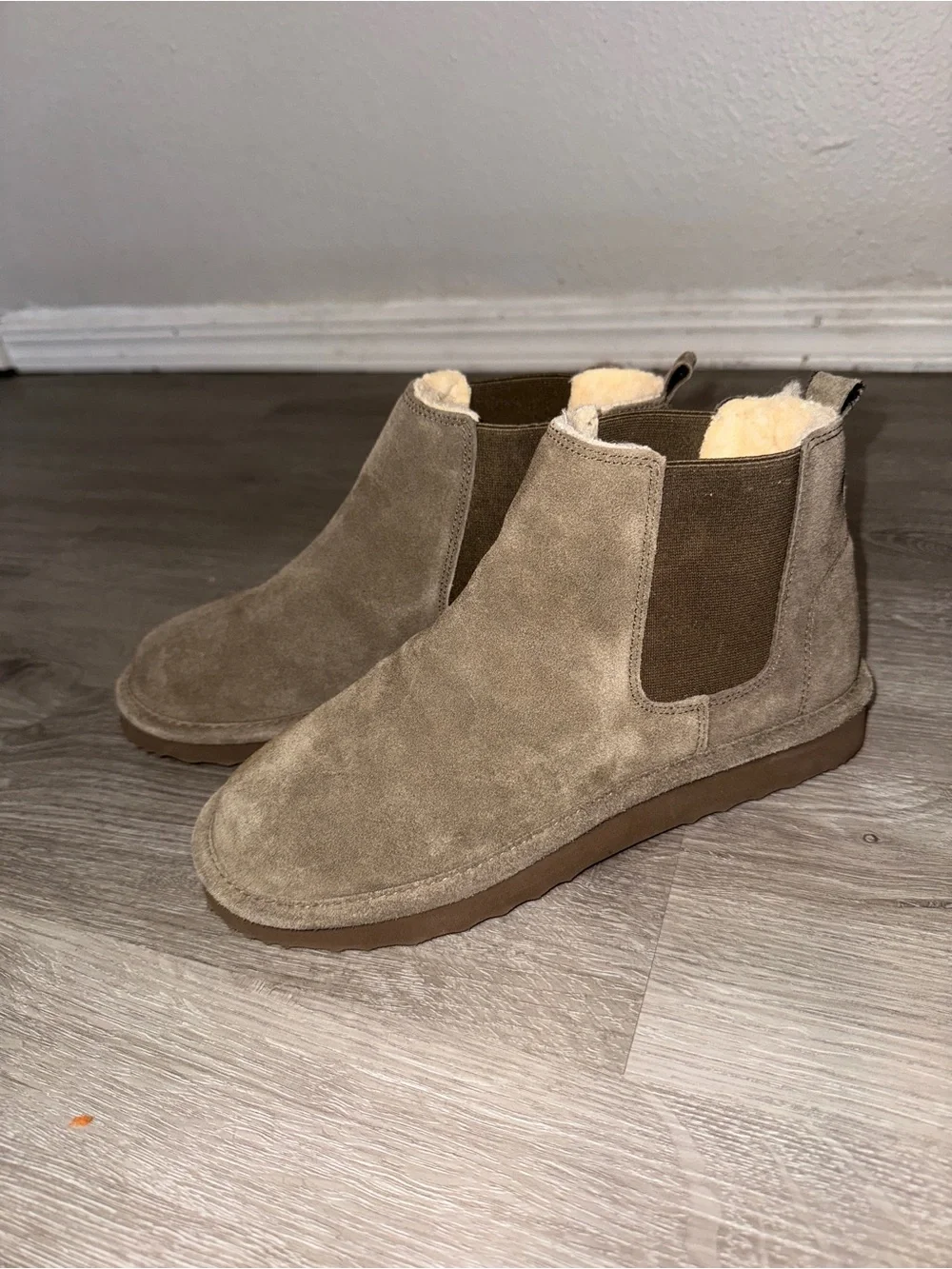 Natural Reflections Women's Suede Chelsea Boot with Shearling Lining — Taupe